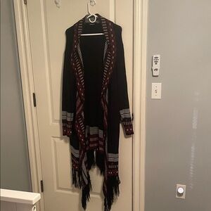 BloomChic Black and Red Fringe Cardigan
